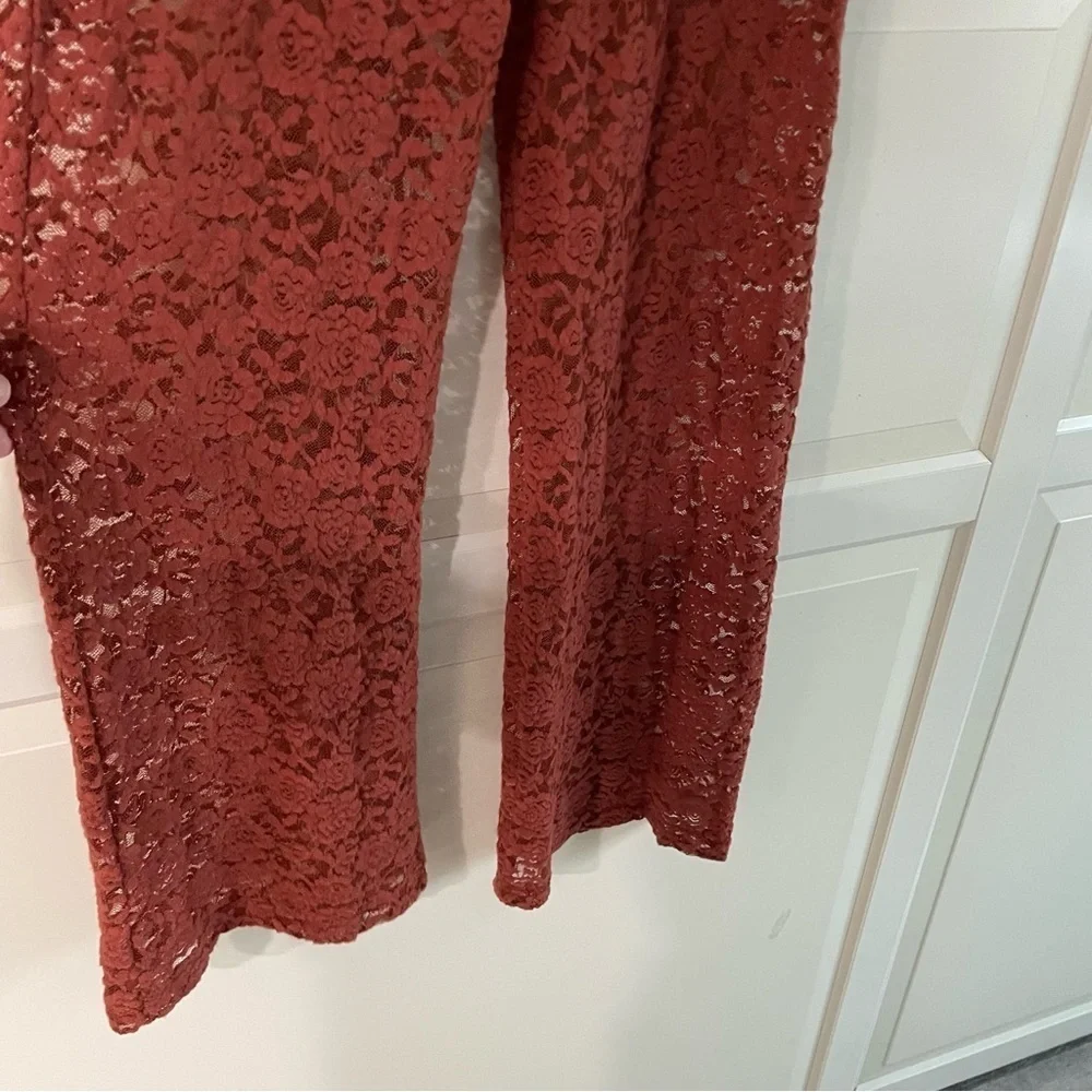 New! Open Edit lace wide leg rust color palazzo pants nwot  30636_6